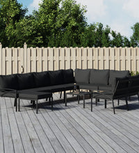 11-tlg. Garten-Lounge-Set mit Grauen Kissen Stahl