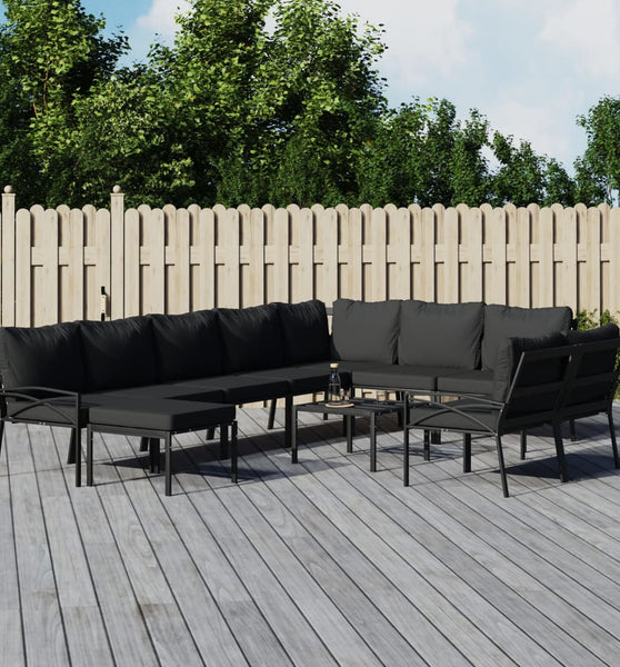 11-tlg. Garten-Lounge-Set mit Grauen Kissen Stahl