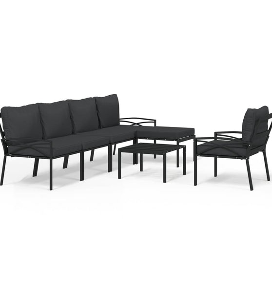 7-tlg. Garten-Lounge-Set mit Grauen Kissen Stahl