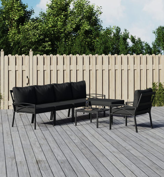 7-tlg. Garten-Lounge-Set mit Grauen Kissen Stahl