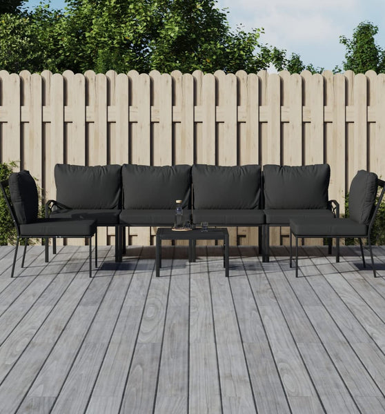 7-tlg. Garten-Lounge-Set mit Grauen Kissen Stahl