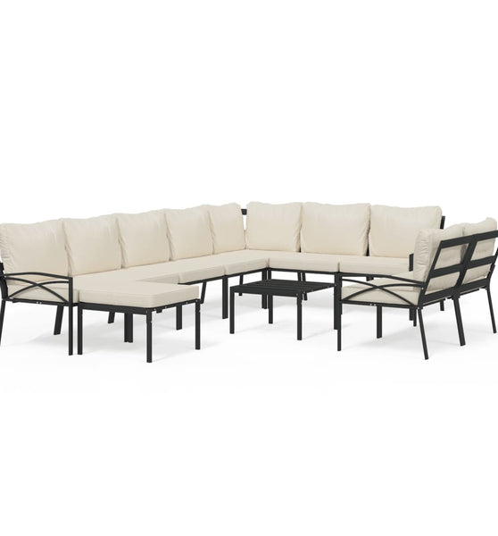 11-tlg. Garten-Lounge-Set mit Sandfarbigen Kissen Stahl