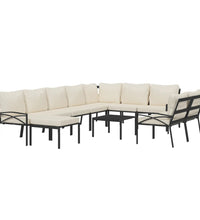 11-tlg. Garten-Lounge-Set mit Sandfarbigen Kissen Stahl