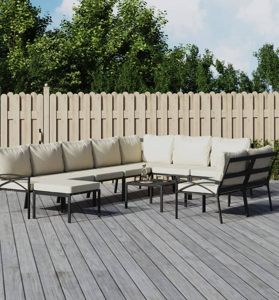 11-tlg. Garten-Lounge-Set mit Sandfarbigen Kissen Stahl