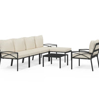 7-tlg. Garten-Lounge-Set mit Sandfarbigen Kissen Stahl