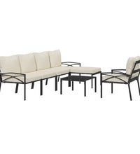 7-tlg. Garten-Lounge-Set mit Sandfarbigen Kissen Stahl