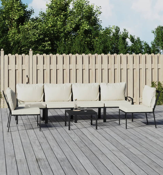 7-tlg. Garten-Lounge-Set mit Sandfarbigen Kissen Stahl