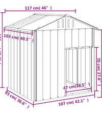 Hundehütte mit Dach Hellgrau 117x103x123 cm Verzinkter Stahl