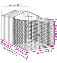 Hundehütte mit Auslauf Hellgrau 117x201x123 cm Verzinkter Stahl