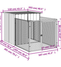 Hundehütte mit Auslauf Anthrazit 110x201x110cm Verzinkter Stahl