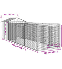 Hundehütte mit Dach Hellgrau 117x405x123 cm Verzinkter Stahl