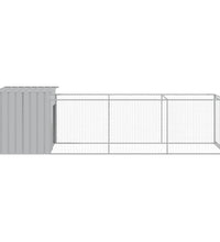 Hundehütte mit Auslauf Hellgrau 110x405x110 cm Verzinkter Stahl