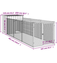 Hundehütte mit Auslauf Hellgrau 110x405x110 cm Verzinkter Stahl