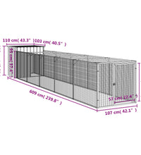 Hundehütte mit Auslauf Hellgrau 110x609x110 cm Verzinkter Stahl
