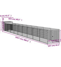 Hundehütte mit Auslauf Hellgrau 110x1017x110cm Verzinkter Stahl