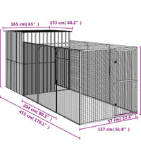 Hundehütte mit Auslauf Hellgrau 165x455x181 cm Verzinkter Stahl