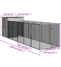 Hundehütte mit Auslauf Hellgrau 165x659x181 cm Verzinkter Stahl