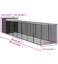 Hundehütte mit Auslauf Hellgrau 165x863x181 cm Verzinkter Stahl