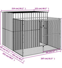 Hundehütte mit Auslauf Hellgrau 214x253x181 cm Verzinkter Stahl
