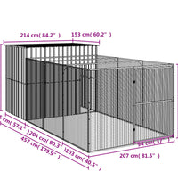 Hundehütte mit Auslauf Hellgrau 214x457x181 cm Verzinkter Stahl