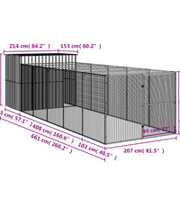 Hundehütte mit Auslauf Hellgrau 214x661x181 cm Verzinkter Stahl