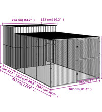 Hundehütte mit Auslauf Anthrazit 214x457x181cm Verzinkter Stahl