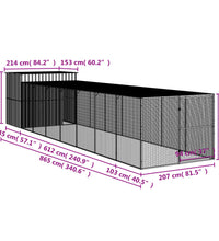 Hundehütte mit Auslauf Anthrazit 214x865x181cm Verzinkter Stahl