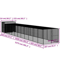 Hundehütte mit Auslauf Anthrazit 214x1273x181 cm Stahl Verzinkt