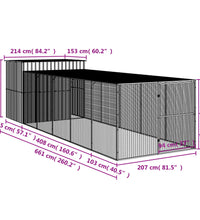 Hundehütte mit Auslauf Hellgrau 214x661x181 cm Verzinkter Stahl