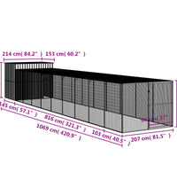 Hundehütte mit Auslauf Hellgrau 214x1069x181cm Verzinkter Stahl