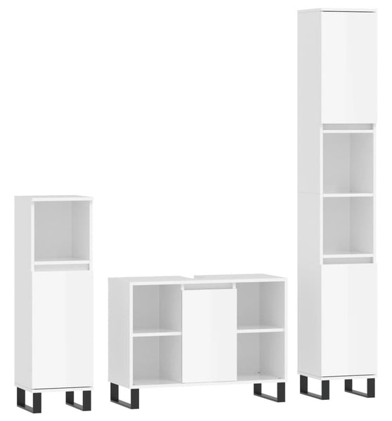 3-tlg. Badmöbel-Set Hochglanz-Weiß Holzwerkstoff