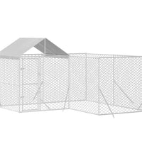 Outdoor-Hundezwinger mit Dach Silbern 4x4x2,5m Verzinkter Stahl