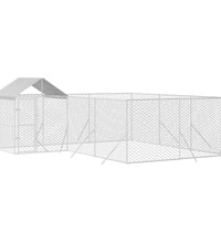Outdoor-Hundezwinger mit Dach Silbern 6x6x2,5m Verzinkter Stahl