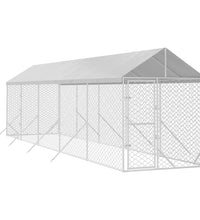 Outdoor-Hundezwinger mit Dach Silbern 2x10x2,5 m Stahl Verzinkt