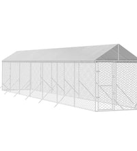 Outdoor-Hundezwinger mit Dach Silbern 2x14x2,5 m Stahl Verzinkt
