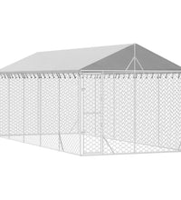 Outdoor-Hundezwinger mit Dach Silbern 3x7,5x2,5m Stahl Verzinkt