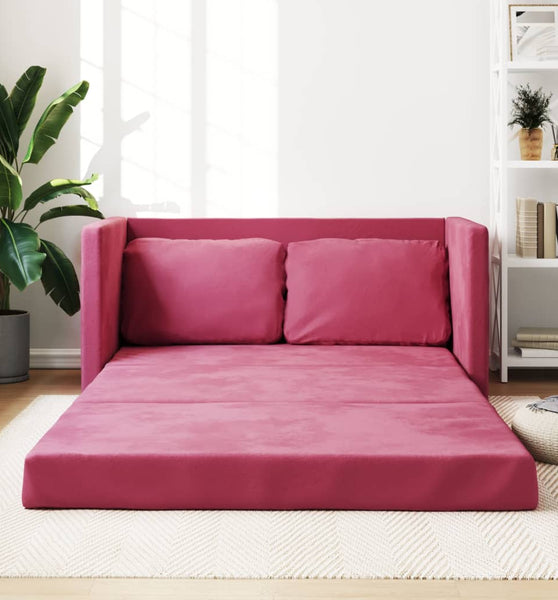 Bodensofa mit Schlaffunktion Weinrot 122x204x55 cm Samt