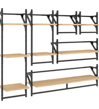 6-tlg. Wandregal-Set mit Stangen Sonoma-Eiche Holzwerkstoff