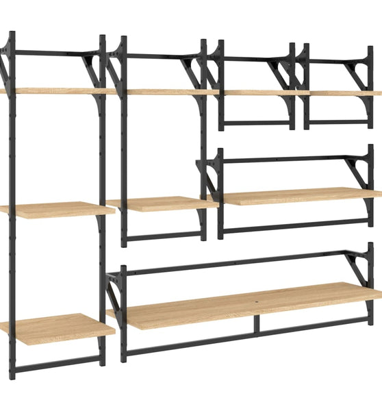6-tlg. Wandregal-Set mit Stangen Sonoma-Eiche Holzwerkstoff
