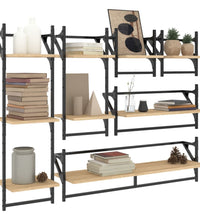 6-tlg. Wandregal-Set mit Stangen Sonoma-Eiche Holzwerkstoff