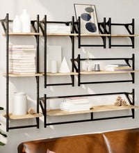 6-tlg. Wandregal-Set mit Stangen Sonoma-Eiche Holzwerkstoff