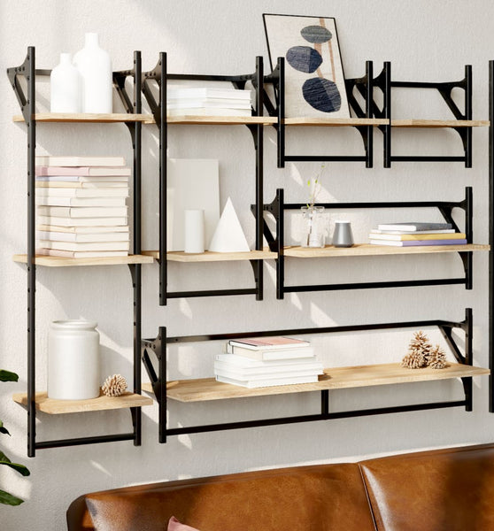 6-tlg. Wandregal-Set mit Stangen Sonoma-Eiche Holzwerkstoff