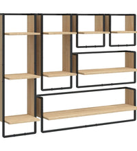 6-tlg. Wandregal-Set mit Stangen Sonoma-Eiche Holzwerkstoff