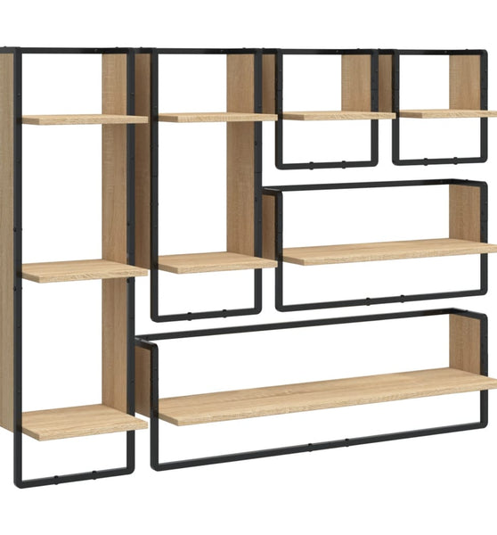 6-tlg. Wandregal-Set mit Stangen Sonoma-Eiche Holzwerkstoff