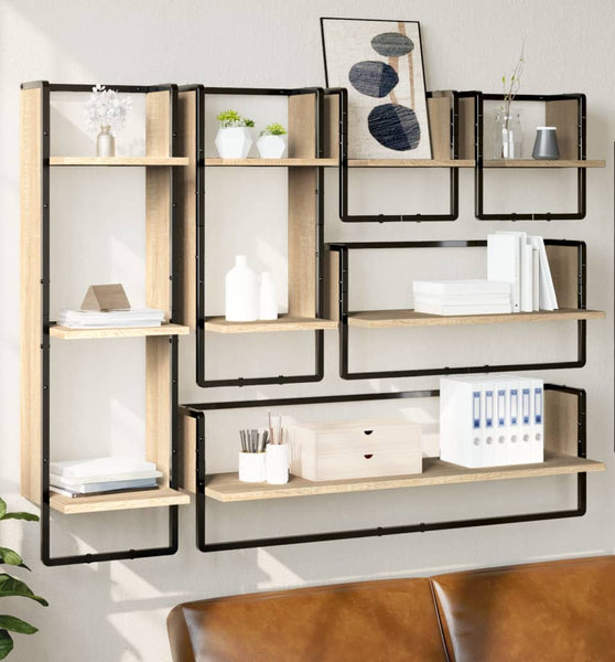 6-tlg. Wandregal-Set mit Stangen Sonoma-Eiche Holzwerkstoff