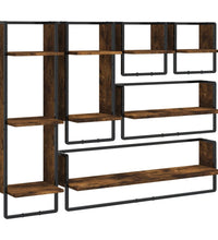 6-tlg. Wandregal-Set mit Stangen Räuchereiche Holzwerkstoff