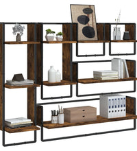 6-tlg. Wandregal-Set mit Stangen Räuchereiche Holzwerkstoff