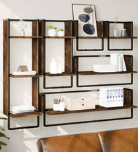 6-tlg. Wandregal-Set mit Stangen Räuchereiche Holzwerkstoff