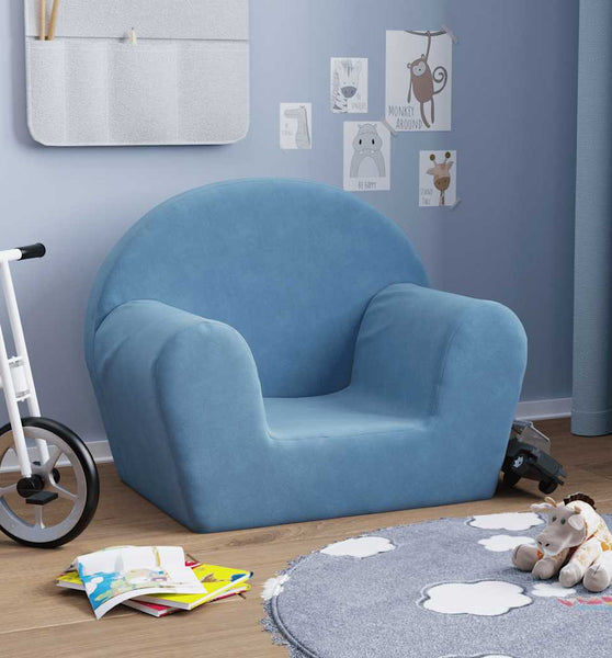 Kindersofa Blau Weich Plüsch