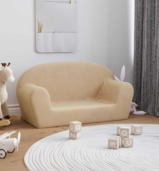 Kindersofa 2-Sitzer Creme Weicher Plüsch